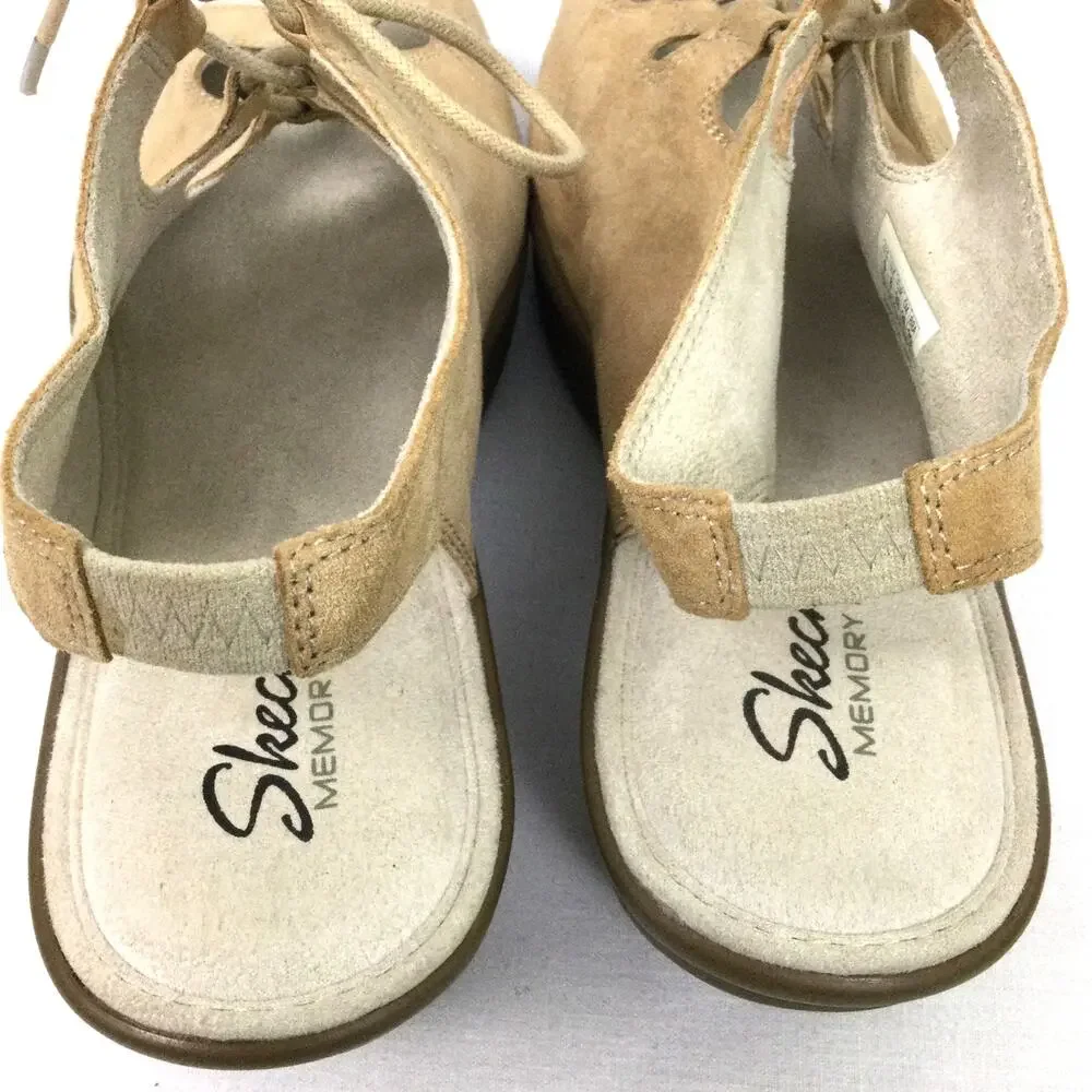 Skechers Boho Chic Minimalist Leather Lace Up Tan Slingback 2.5" Wedge Sandal 9 - Picture 9 of 11